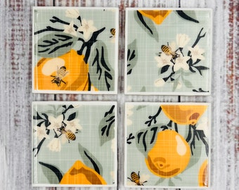 Bee Lemon coasters-spring gift set-handmade coasters-drink coaster-Gift for her-housewarming gift-epoxy resin-mothers day-spring decor