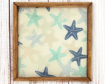Coastal Starfish Serving Tray | Beach House Decor | Handmade Wooden Tray | Nautical Cottage Accent | Ocean Inspired Gift | Optional Handles