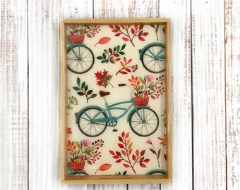 Bamboo serving tray w/ Bicycle Design-5 year anniversary gift-map decor-hostess gift-wedding gift-Bike gift-Fall decor