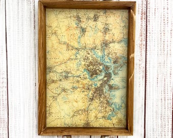 Boston Map Serving Tray | Handmade Decorative Tray | Boston Harbor Map | Massachusetts Gift | Coffee Table Tray | New England Decor