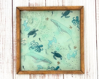 Ocean Life Tray | Coastal Serving Tray | Whale & Sea Turtle Decor | Beach House Tray | Handmade Wooden Tray | Ocean Lover Gift
