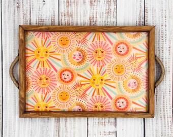 Wood serving tray SUNSHINE-boho decor-Cottagecore-remote tray-serving tray-5 year anniversary gift-hostess gift-jewelry tray-remote tray