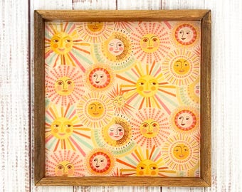 Sun & Moon Tray | Celestial Decor Tray | Boho Serving Tray | Sun Face Decor | Handmade Wooden Tray | Whimsical Home Decor | Optional Handles