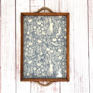 Bunny Rabbit Wood Serving Tray, Handmade Wooden Tray, Spring Home Decor, Cute Rabbit Tray, Kids Room, farmhouse tray, miscellanea, Linocut