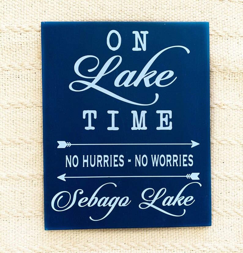 lake Signs Lake Decor SEBAGO LAKE \u2018on lake time\u2019 Handpainted sign Lake House Sebago Lake sign
