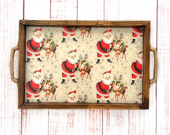Handmade Wooden Santa Serving Tray, Vintage Inspired Christmas Cookie Platter