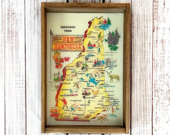 New Hampshire Map Serving Tray | Greetings From New Hampshire Tray | Handmade Wooden Tray | White Mountains Gift | Lake Winnipesaukee Decor