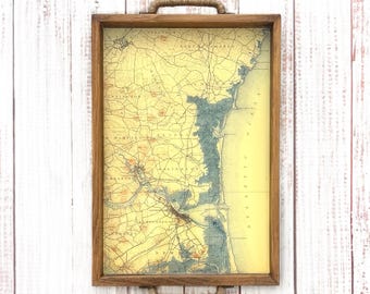 Newburyport & Plum Island Map Tray | Coastal Massachusetts Decor | Beach House Serving Tray | Handmade New England Gift