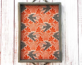 Handmade Wood Tray, Barn Swallows, Botanical Boho Cottage Decor