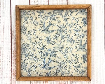 Hummingbird Tray | Botanical Serving Tray | Cottagecore Decor | Blue & White Bird Tray | Garden Inspired Decor | Handmade Wooden Tray