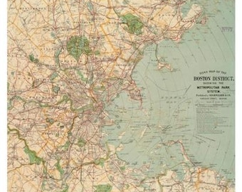 Vintage Boston Map Flour Sack Tea Towel, Kitchen Decor, 1900s