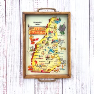 New Hampshire Map Serving Tray | Greetings From New Hampshire Tray | Handmade Wooden Tray | White Mountains Gift | Lake Winnipesaukee Decor