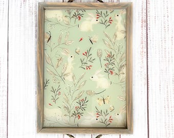 Handmade Bunny Rabbit Wood Serving Tray, Spring Farmhouse Decor