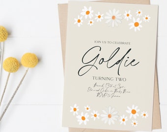 daisy birthday invite, editable daisy ingite, boho invitation, simple retro invite, wildflower birthday, minimal, chamomile, cottage core,