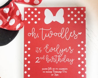 oh twodles birthday invitation, Minnie Mouse birthday invite, minnie second birthday, oh toodles birthday, Minnie Mouse invitation, Disney
