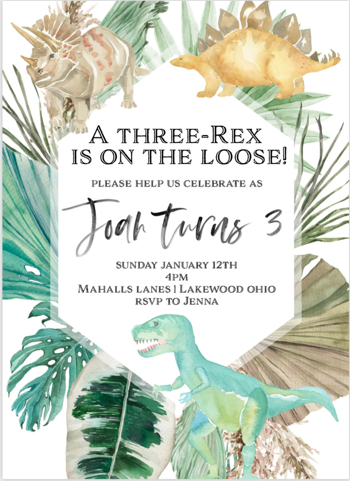 3Rex Invitation 3 Rex Invite Three Rex invitation Dinosaur Etsy