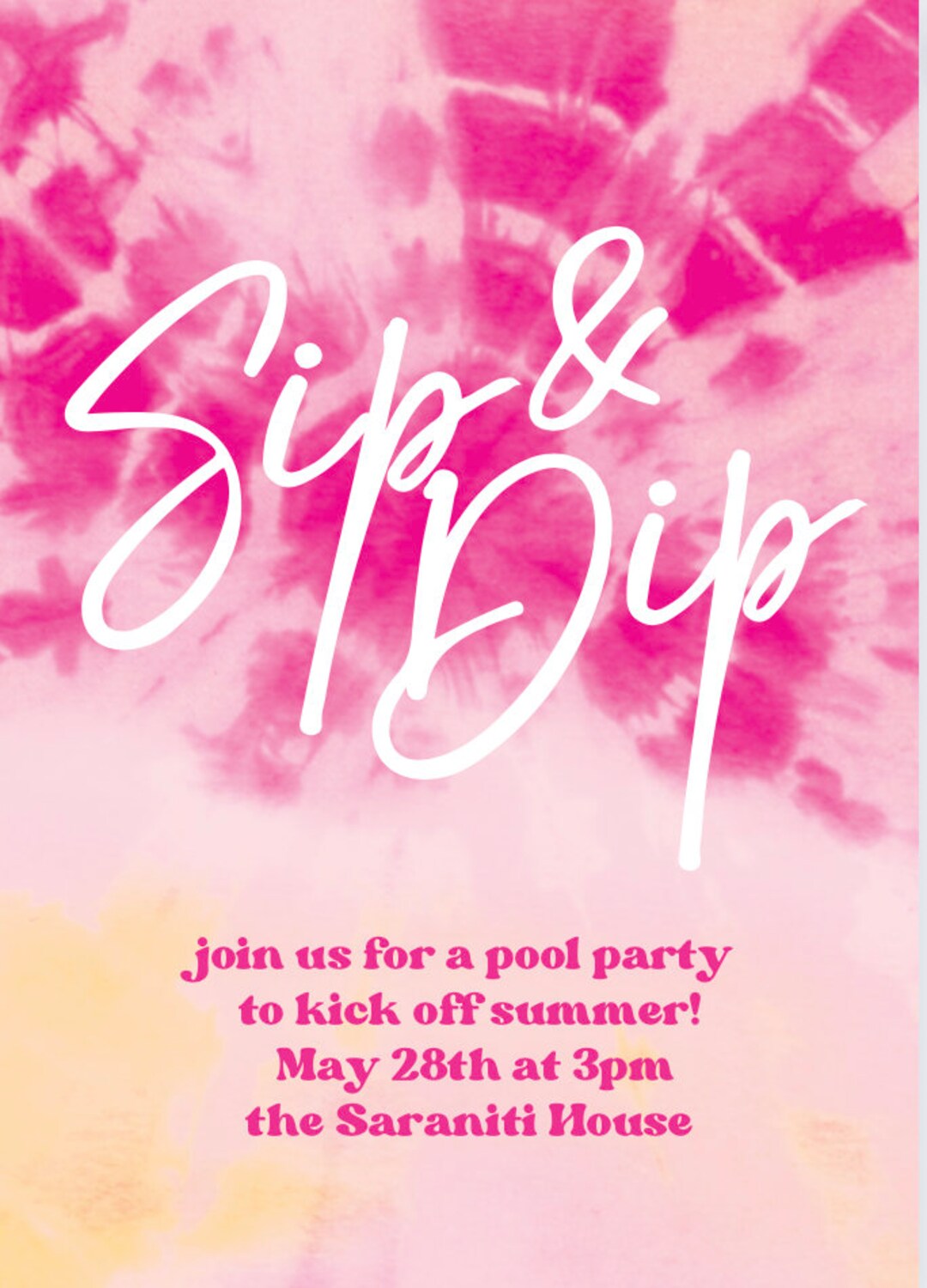 Sip & Dip Invite Pool Party Invitation Tie Die Invite Tie Etsy