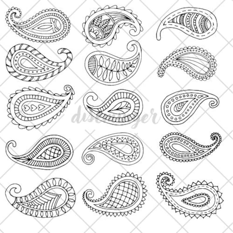 Hand Drawn Paisley Collection, Paisley Png Svg Eps Pdf, Vector, Hand ...