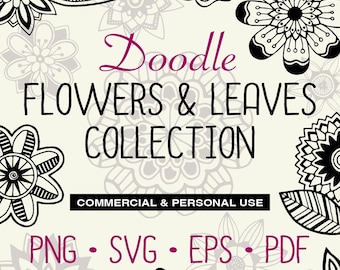 Doodle Flowers and Leaves SVG Collection,Floral png svg eps pdf, Hand-drawn doodle flower digital files, Commercial & Personal Use Included