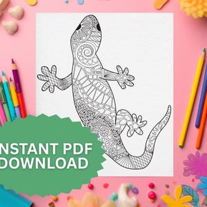 Zentangle Gecko Gecko Coloring Page With Doodles – Instant Digital Download | Fun ...