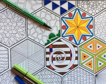 Hexagon Doodle Coloring Page