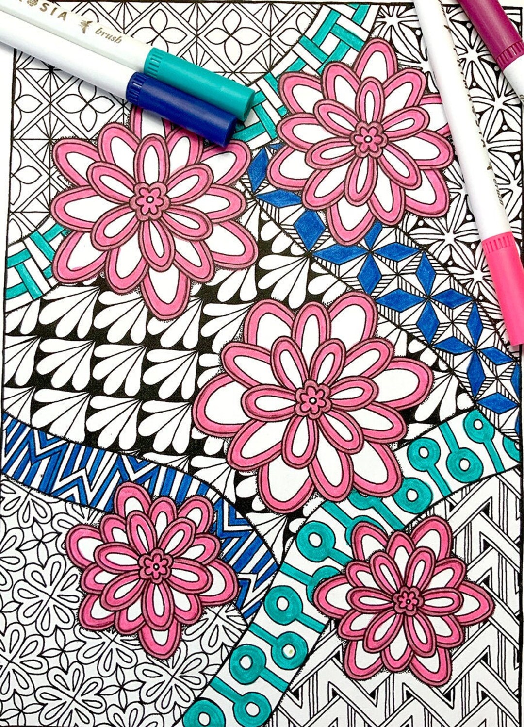 Blumen Zentangle Ausmalseite - Etsy Österreich
