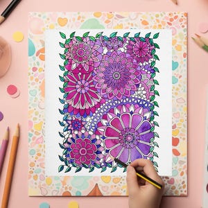 Floral Doodle Coloring Page for Adults – Printable Flower Art, Instant Download, Relaxing Line Art Design | Zentangle Coloring Page