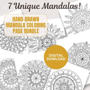 Mandala Coloring Page Bundle | Hand-Drawn Coloring Pages Print & Color | | Mandala Art | Digital Download Art Coloring Page