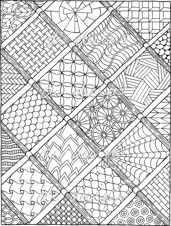 Doodles in Squares Coloring Page Etsy