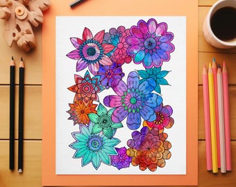 Doodle Flower Coloring Page | Instant PDF Download | Floral Adult Coloring Sheet | Printable Art Therapy | Relaxation Coloring Page