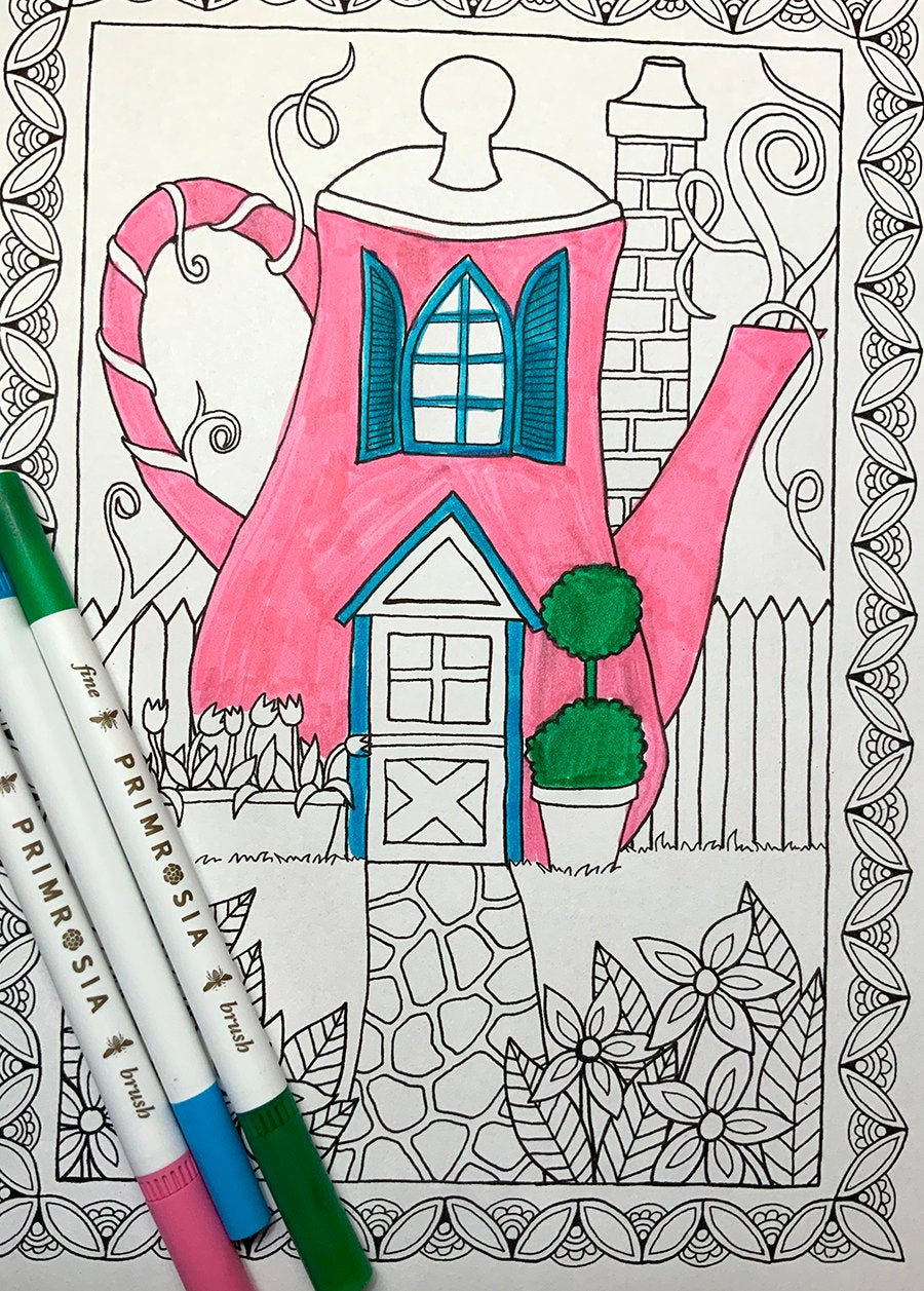 Teapot House Coloring Page Etsy UK