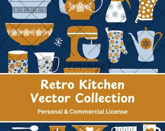 Retro Kitchen Vector Collection, Vintage pyrex dish vector set, Retro kitchen dishes vector, personal and commercial license included