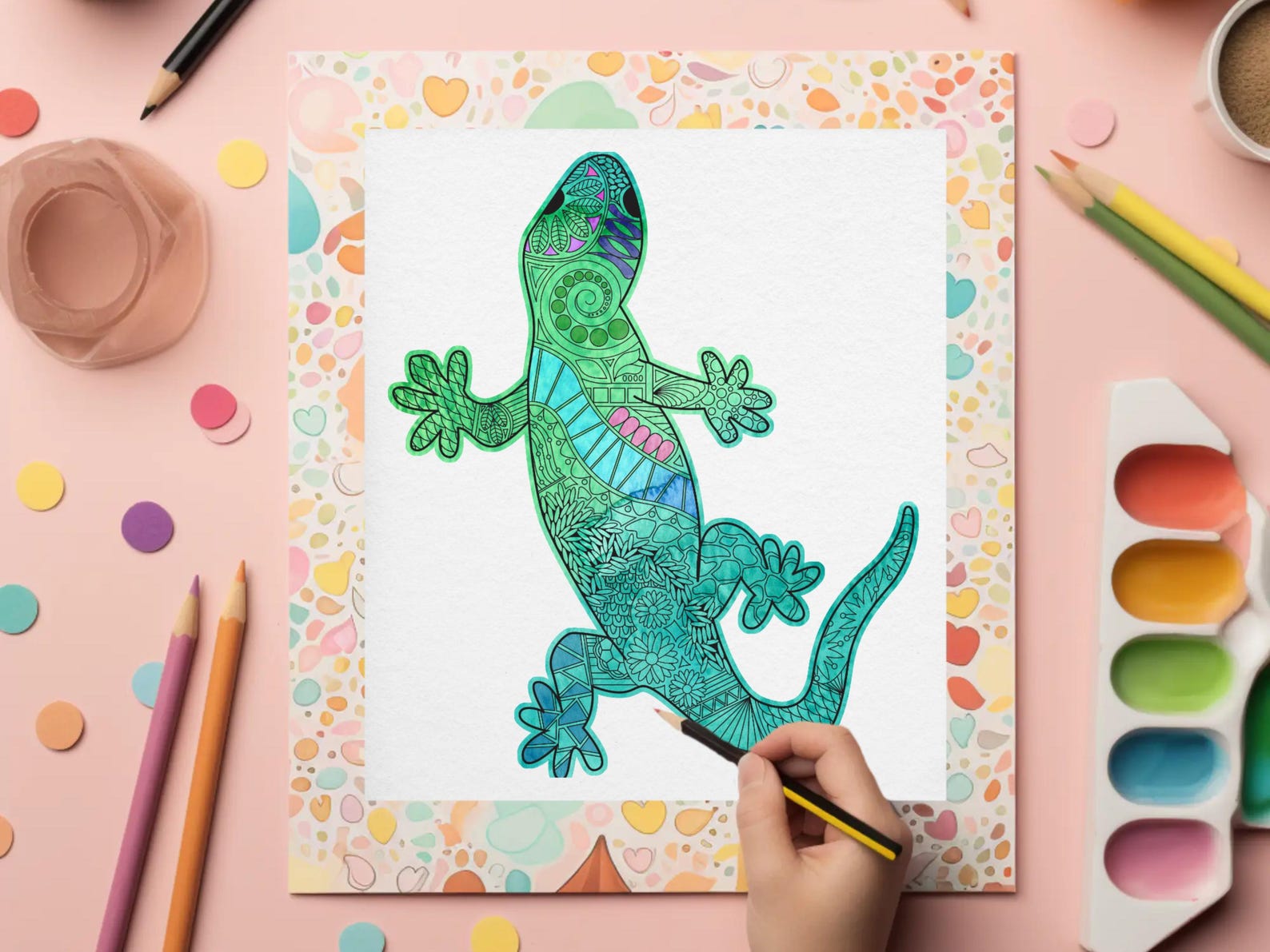 Zentangle Gecko Gecko Coloring Page With Doodles – Instant Digital Download | Fun ...