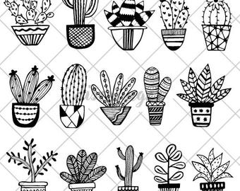 Hand-Drawn Potted Plants & Succulents Vector Bundle | svg png pdf eps | Botanical Clipart for Cricut, Stickers, Logos, Sublimation