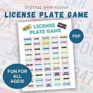 Jeu de plaques d'immatriculation Road Trip aux États-Unis imprimable - Activité de voyage amusante pour les enfants et les familles - Jeu de road trip à téléchargement immédiat
