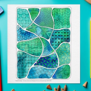 Kolorowanka Zentangle – skomplikowane sekcje wzorów | Kolorowanka dla dorosłych do druku, zapewniająca uważny relaks i kreatywność
