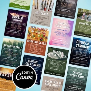 40 Church Flyers Bundle, Church Service Flyer, Social Event Flyer, Church Retreat Flyer, Editable Canva Templates 8.5x11 Flyers