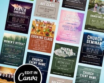 40 Church Flyers Bundle, Church Service Flyer, Social Event Flyer, Church Retreat Flyer, Editable Canva Templates 8.5x11 Flyers