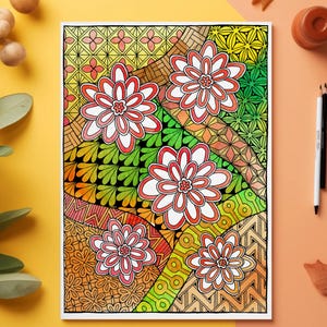 Floral Zentangle Coloring Page PDF | Instant Download | Adult Coloring Page | Mindfulness Art | Intricate Floral Design | Printable Art
