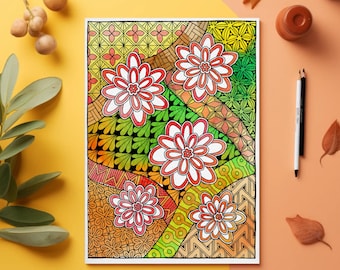 Floral Zentangle Coloring Page PDF | Instant Download | Adult Coloring Page | Mindfulness Art | Intricate Floral Design | Printable Art