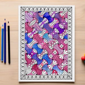 Zentangle Woven Pattern Coloring Page – Intricate Doodle Art Printable for Relaxation & Mindfulness | Instant PDF Download