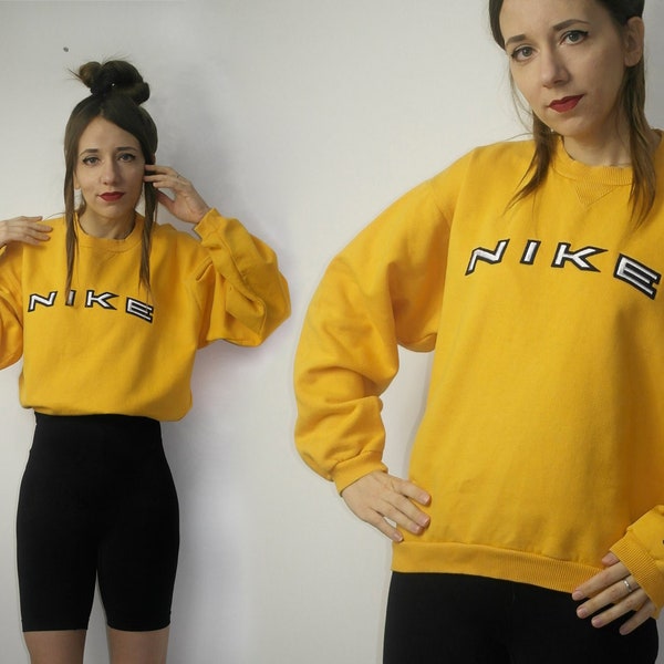 NIKE PULLOVER YELLOW Vintage Big Logo / Sudadera Pullover Jumper Talla S