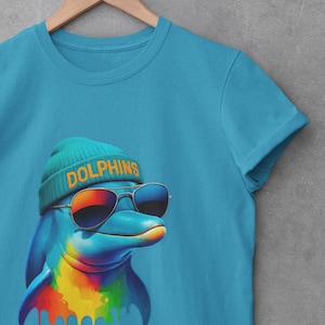 Farbenfrohes Delphin Unisex Kurzarm-T-Shirt - Ideal für Fans, Jubeln Sie Ihrem Team zu, Geschenkidee, lebhaftes T-Shirt, lustiges Delphin-Shirt