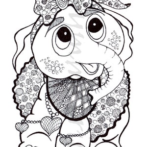Aysmmetrica, Marcel l’éléphant, fait à la main Zentangle doudou animaux, imprimables Wall Art, coloration des cartes