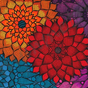 Asymmetrica, Octazen, Handmade Zentangle Mandala Art, Printable Wall Art, Mugs, Cushions and Mouse Pads