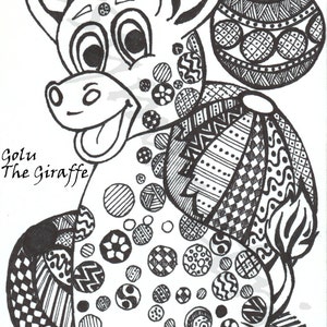 Aysmmetrica, guest la girafe, fait à la main Zentangle doudou animaux, imprimables murales, coloriage cartes, coussins