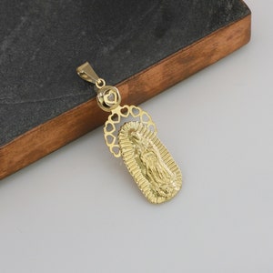 10k Gold Virgin Mary Necklace, Lady Guadalupe Gold Necklace, 10K Cubic Zirconia Necklace