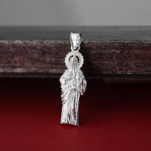 Sterling Silver St Jude Necklace, Sterling Silver Saint Jude Apostle Necklace, St Jude Pendant, Silver St Jude Thaddeus Pendant,