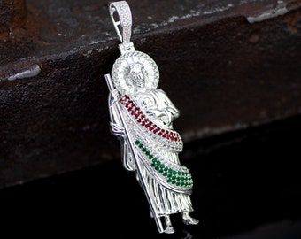 Saint Jude Necklace Charm, Sterling Silver St Jude Necklace, Silver St Jude Apostle Necklace, Silver St Jude Medal, St Jude Medal,