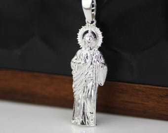 Sterling Silver St Jude Necklace, Sterling Silver Saint Jude Apostle Necklace, St Jude Pendant, Silver St Jude Thaddeus Necklace
